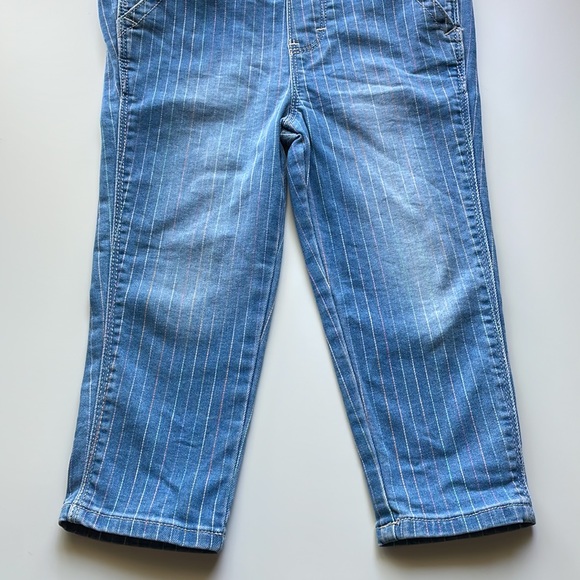 OshKosh B’gosh Pastel Pinstriped Vestbak Denim Overalls Size 2T - Picture 4 of 9